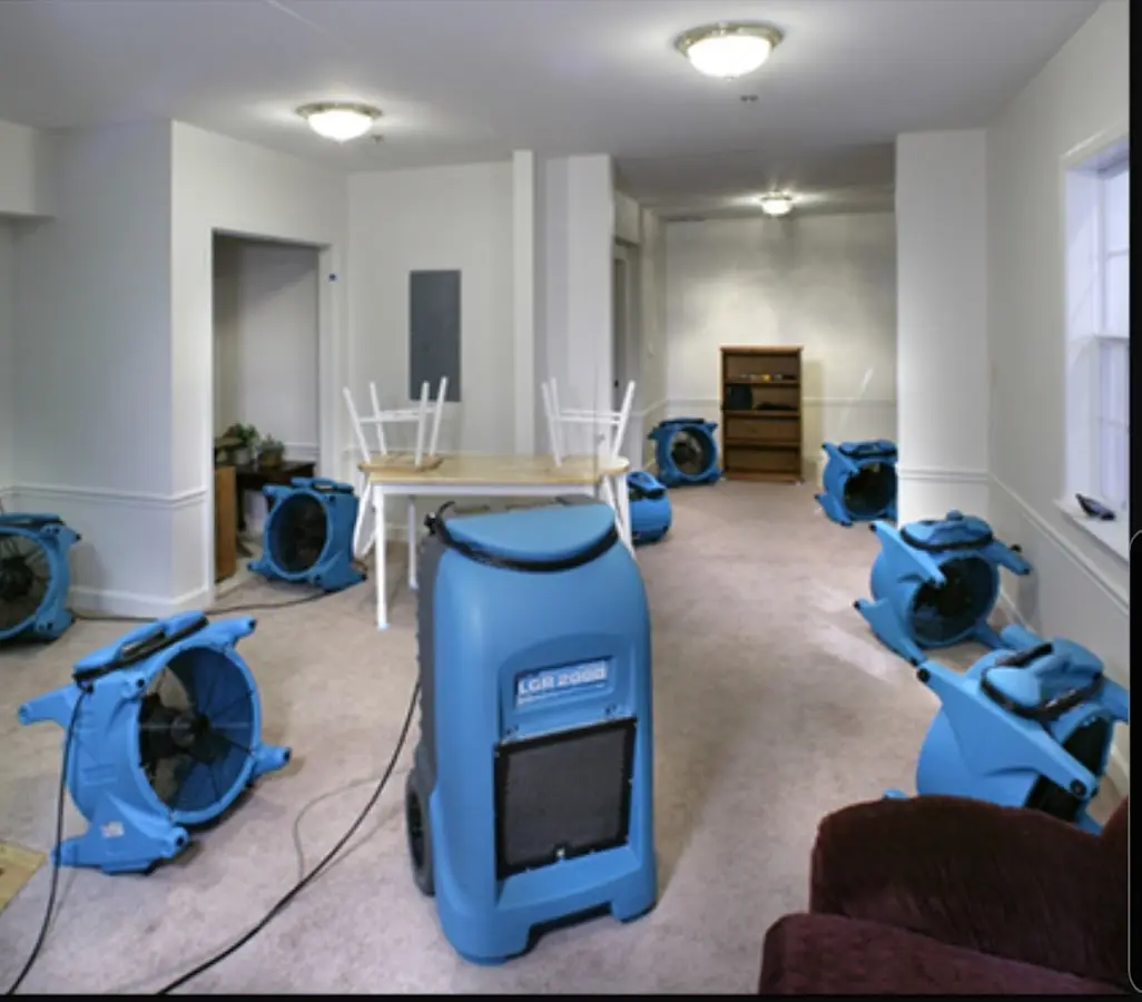 Air movers and dehumidifier setup for Water Damage Restoration in Mountlake Terrace